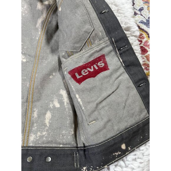 Levis Vest Jacket Mens Denim Med Distressed Splatter Paint - Picture 6 of 8